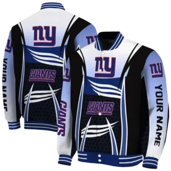 custom new york giants mesh effect blue black varsity jacket fashion forward