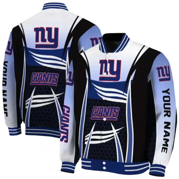 custom new york giants mesh effect blue black varsity jacket fashion forward