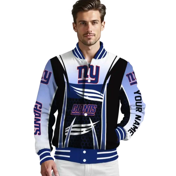 custom new york giants mesh effect blue black varsity jacket high quality