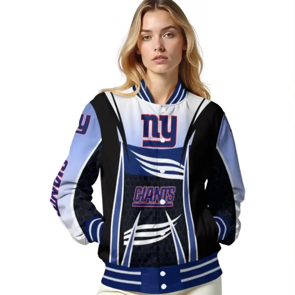 custom new york giants mesh effect blue black varsity jacket latest model