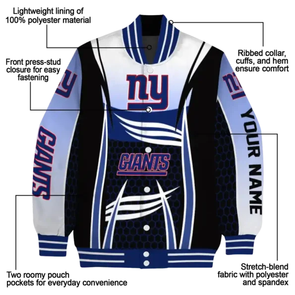 custom new york giants mesh effect blue black varsity jacket new arrival