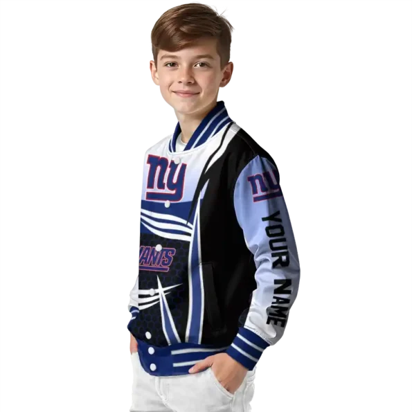 custom new york giants mesh effect blue black varsity jacket trendy