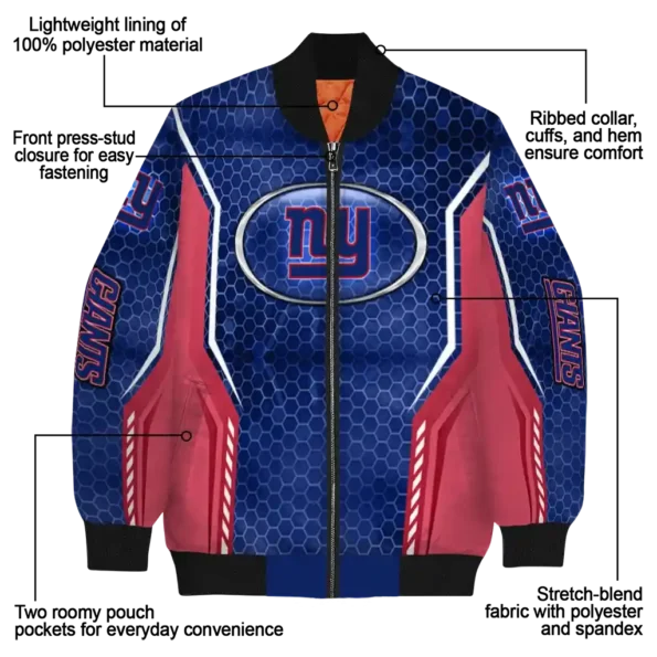 custom new york giants power plate blue bomber jacket new arrival