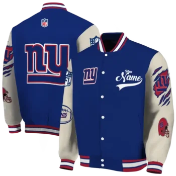 custom new york giants razorback outline blue nude varsity jacket fashion forward