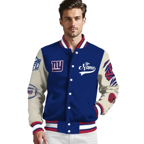 custom new york giants razorback outline blue nude varsity jacket high quality