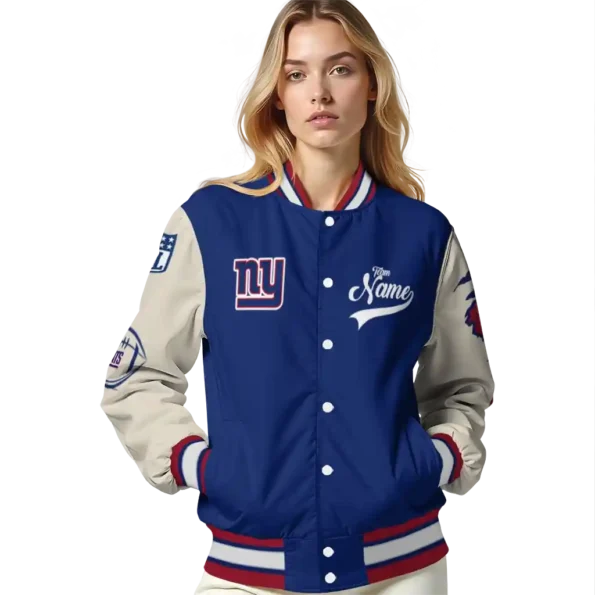 custom new york giants razorback outline blue nude varsity jacket latest model