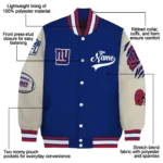 custom new york giants razorback outline blue nude varsity jacket best selling