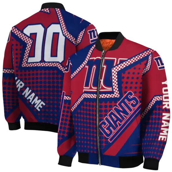 custom new york giants star burst blue bomber jacket fashion forward