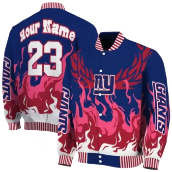 custom new york giants winged blaze blue white varsity jacket fashion forward