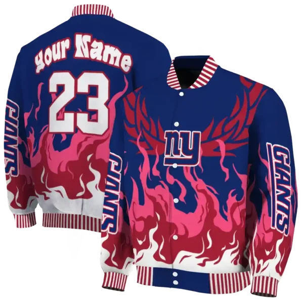 custom new york giants winged blaze blue white varsity jacket fashion forward
