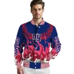 custom new york giants winged blaze blue white varsity jacket best selling