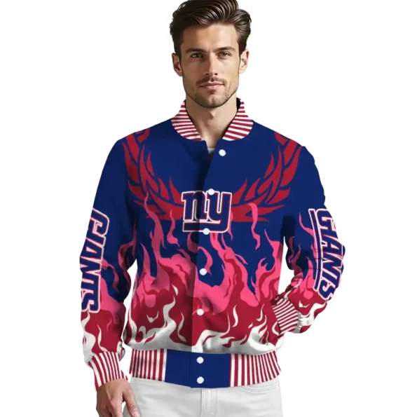custom new york giants winged blaze blue white varsity jacket high quality