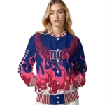 custom new york giants winged blaze blue white varsity jacket best selling