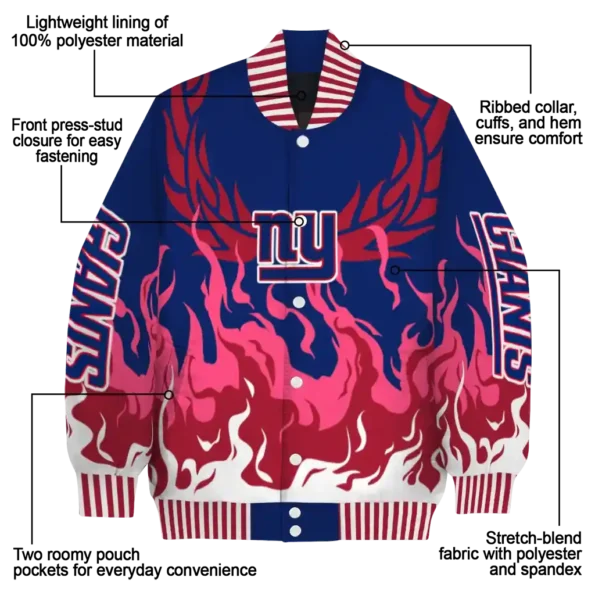custom new york giants winged blaze blue white varsity jacket new arrival