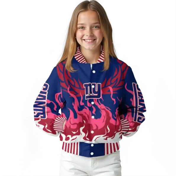 custom new york giants winged blaze blue white varsity jacket top rated