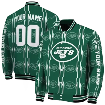 custom new york jets bolt stripe green varsity jacket fashion forward