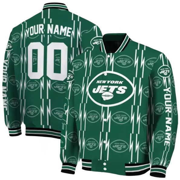 custom new york jets bolt stripe green varsity jacket fashion forward