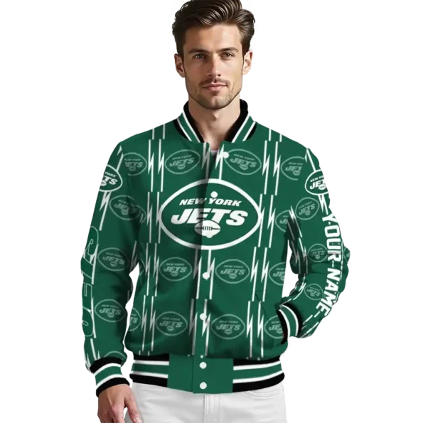 custom new york jets bolt stripe green varsity jacket high quality