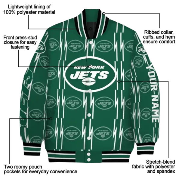 custom new york jets bolt stripe green varsity jacket new arrival