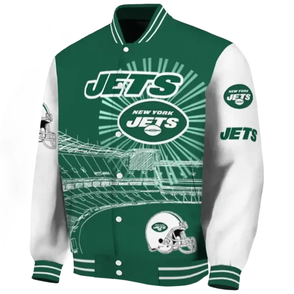custom new york jets ferris arena green white varsity jacket best selling