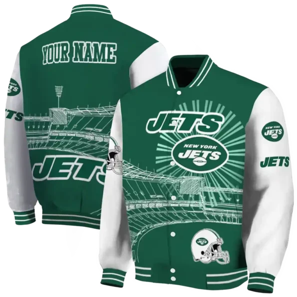 custom new york jets ferris arena green white varsity jacket fashion forward