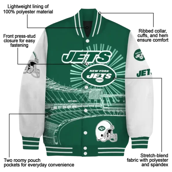 custom new york jets ferris arena green white varsity jacket new arrival