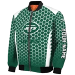 custom new york jets hexagon grid green bomber jacket best selling