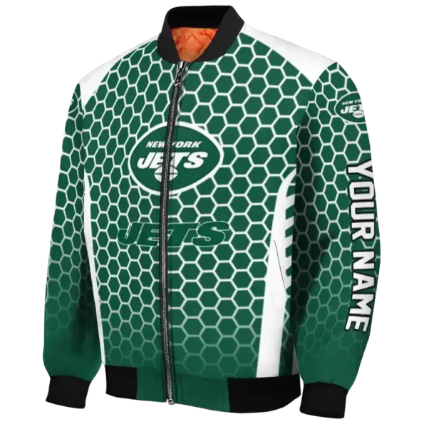 custom new york jets hexagon grid green bomber jacket best selling