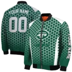 custom new york jets hexagon grid green bomber jacket best selling