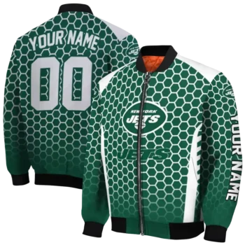 custom new york jets hexagon grid green bomber jacket fashion forward