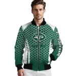 custom new york jets hexagon grid green bomber jacket best selling