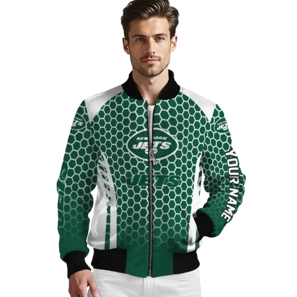 custom new york jets hexagon grid green bomber jacket high quality