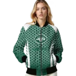 custom new york jets hexagon grid green bomber jacket best selling