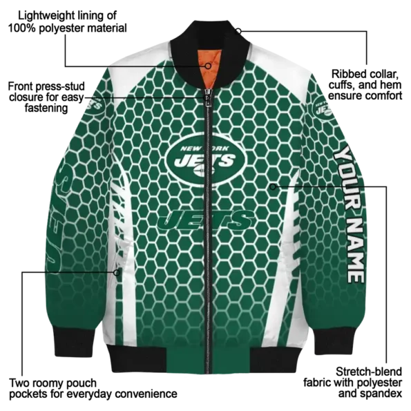 custom new york jets hexagon grid green bomber jacket new arrival