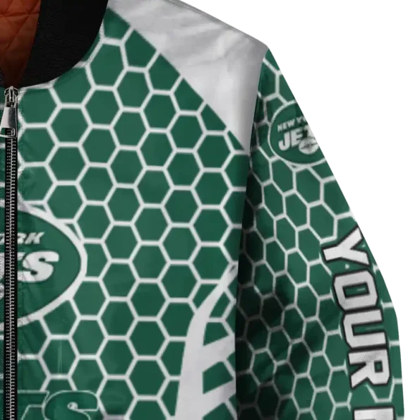 custom new york jets hexagon grid green bomber jacket premium grade