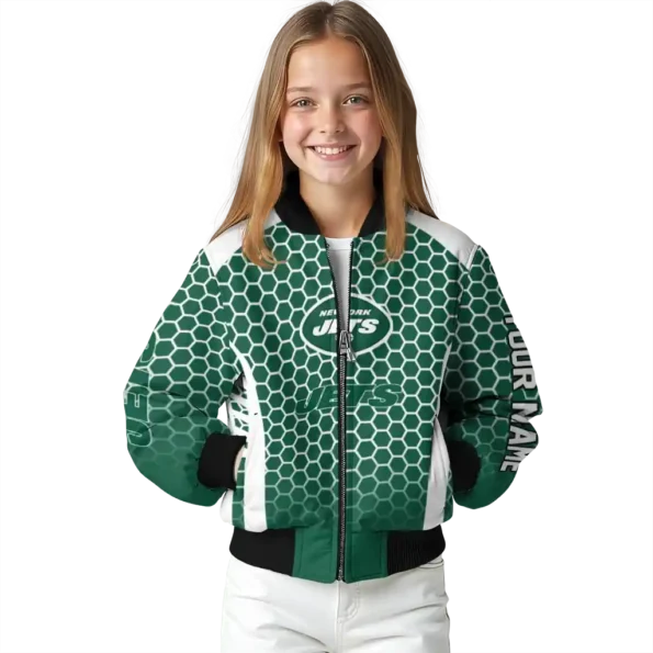 custom new york jets hexagon grid green bomber jacket top rated