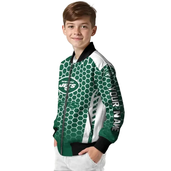 custom new york jets hexagon grid green bomber jacket trendy