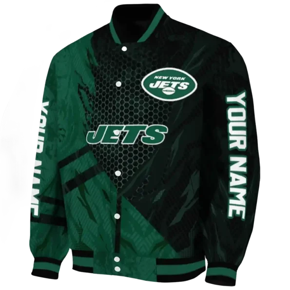 custom new york jets hexagon mesh green black varsity jacket best selling