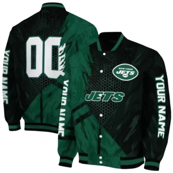 custom new york jets hexagon mesh green black varsity jacket fashion forward