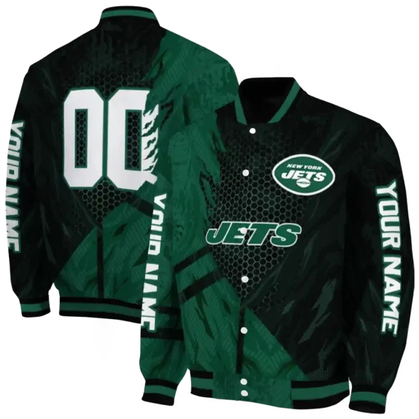 custom new york jets hexagon mesh green black varsity jacket fashion forward