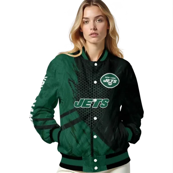 custom new york jets hexagon mesh green black varsity jacket latest model