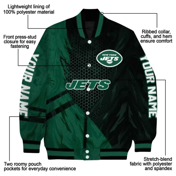 custom new york jets hexagon mesh green black varsity jacket new arrival