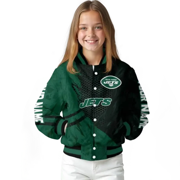 custom new york jets hexagon mesh green black varsity jacket top rated