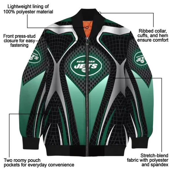 custom new york jets mesh chest black crocs black bomber jacket new arrival