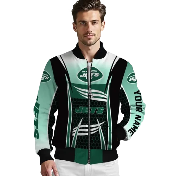 custom new york jets mesh effect green black bomber jacket high quality
