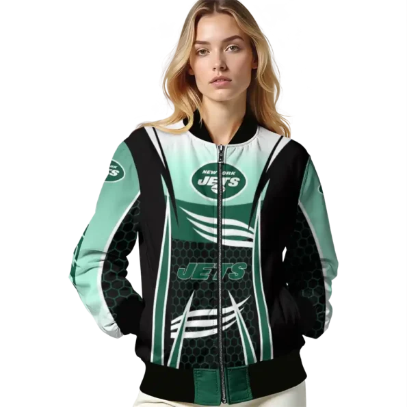 custom new york jets mesh effect green black bomber jacket latest model