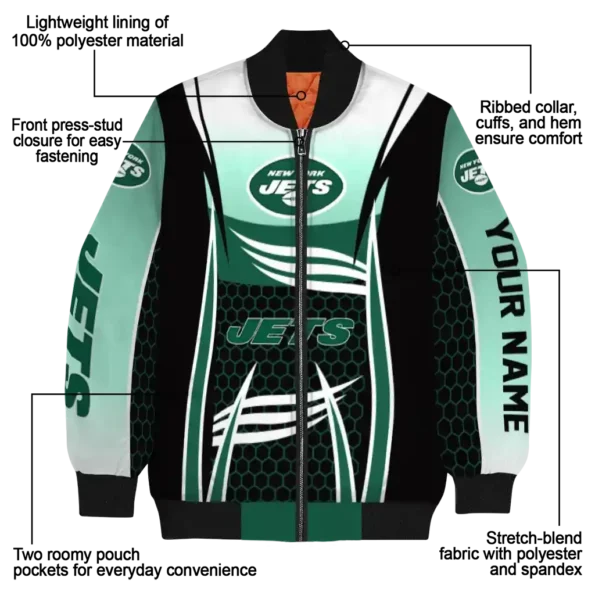 custom new york jets mesh effect green black bomber jacket new arrival