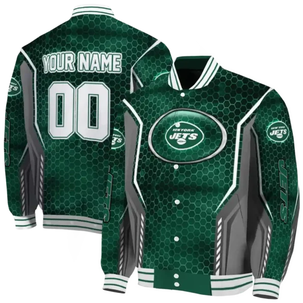 custom new york jets power plate green varsity jacket fashion forward