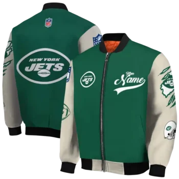 custom new york jets razorback outline green nude bomber jacket fashion forward