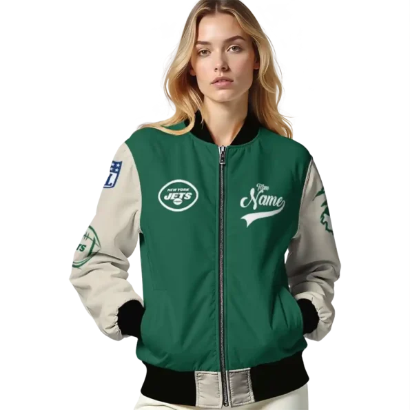 custom new york jets razorback outline green nude bomber jacket latest model